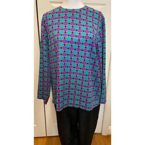 Vtg Frayne Womens Geometric Popover Top Size M Artsy Professional Career Unique